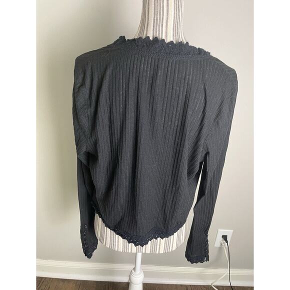 Free People black button down Large Peaseant Pullover W-tie closure BOHO - Picture 6 of 8